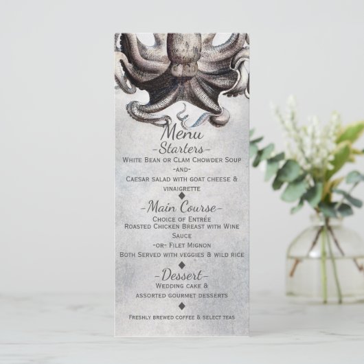 Octopus Beach Bruiloft Elegant Menu Kaart (Staand voorkant)
