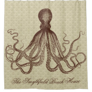 Octopus Beach House Nautical Anchors Brown Douchegordijn