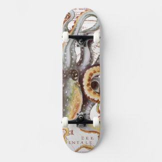 Octopus Beige Map Nautical Marine Aquatic Skateboard