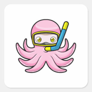 Octopus bij duiken met Snorkel en zwembril Vierkante Sticker