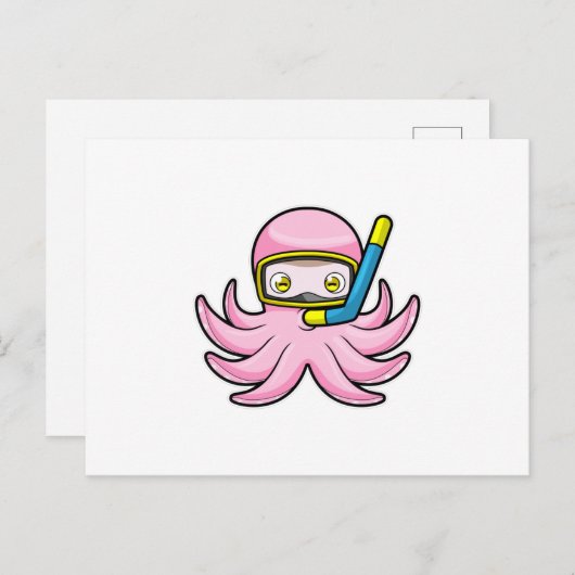 Octopus bij het duiken met snorkel en zwembril briefkaart (Voorkant / Achterkant)