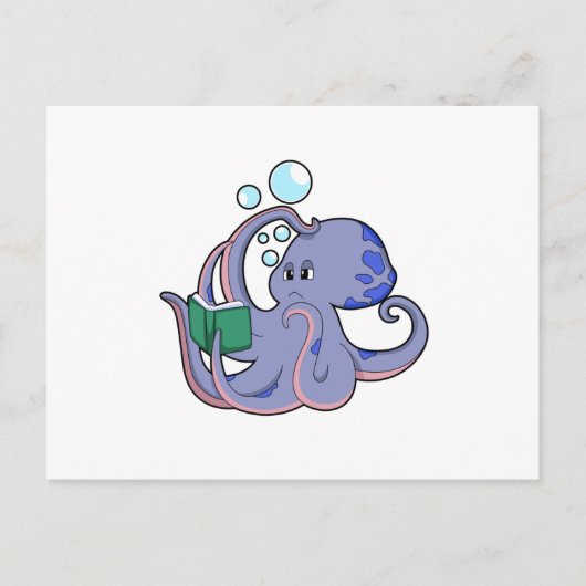 Octopus bij het lezen met boek briefkaart (Voorkant)