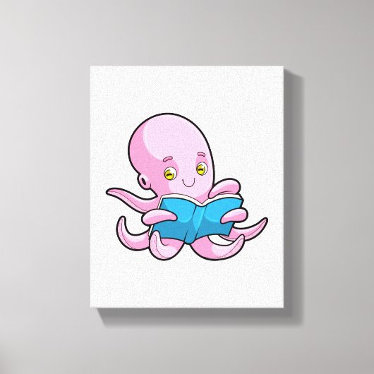 Octopus bij het lezen van een boek canvas afdruk (Voorkant)