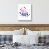 Octopus bij het lezen van een boek canvas afdruk (Insitu (Slaapkamer))