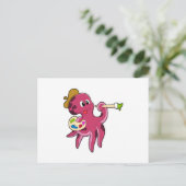 Octopus bij het Schilderen met Borstel & Kleur Briefkaart (Staand voorkant)