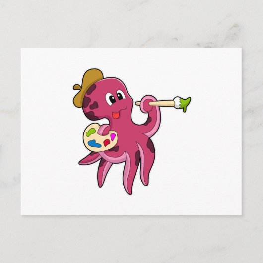 Octopus bij het Schilderen met Borstel & Kleur Briefkaart (Voorkant)