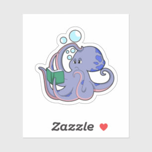 Octopus bij lezen boek sticker
