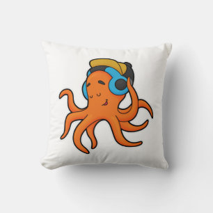 Octopus bij Muziek met hoofdtelefoon Kussen