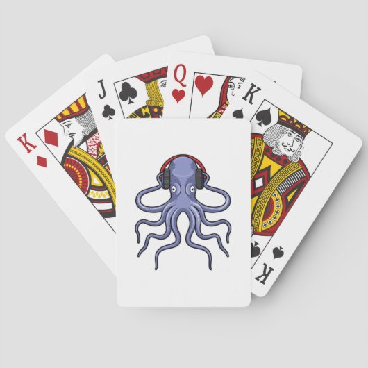 Octopus bij Muziek met hoofdtelefoon Pokerkaarten (Achterkant)