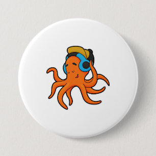 Octopus bij Muziek met hoofdtelefoon Ronde Button 7,6 Cm