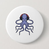 Octopus bij Muziek met hoofdtelefoon Ronde Button 7,6 Cm (Voorkant)