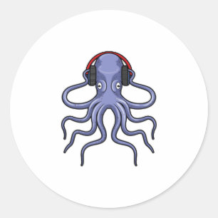 Octopus bij Muziek met hoofdtelefoon Ronde Sticker