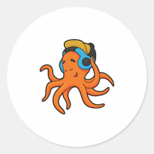 Octopus bij Muziek met hoofdtelefoon Ronde Sticker