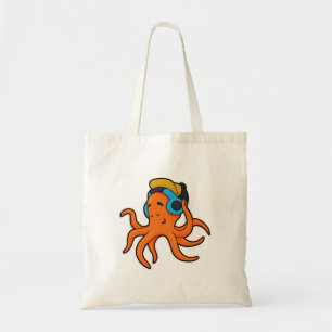 Octopus bij muziek met hoofdtelefoon tote bag