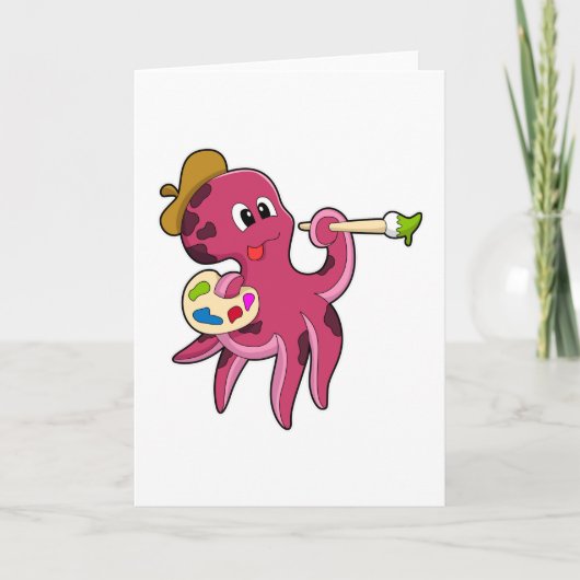 Octopus bij Schilderen met kwast en kleur Kaart (Voorkant)