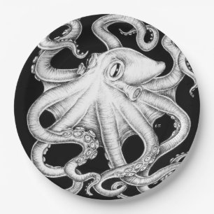 Octopus Black en White Ink Papieren Bordje
