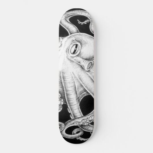 Octopus Black en White Ink Skateboard (Voorkant)