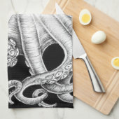 Octopus Black en White Ink Theedoek (Quarter Fold)