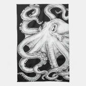 Octopus Black en White Ink Theedoek (Verticaal)