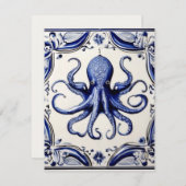Octopus Blauw en Wit Zee Oceaanthema Feestdagenkaart (Voorkant / Achterkant)