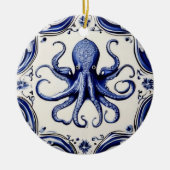 Octopus Blauw en Wit Zee Ocean thema Beach House Keramisch Ornament (Voorkant)