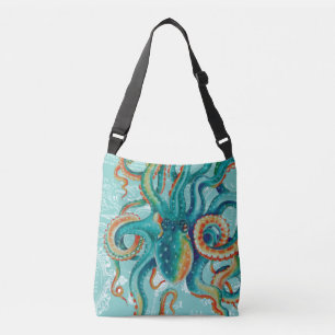 Octopus Blauwgroen Waterverf kaart Crossbody Tas