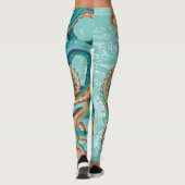 Octopus Blauwgroen Waterverf kaart Leggings (Achterkant)