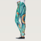 Octopus Blauwgroen Waterverf kaart Leggings (Links)
