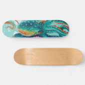 Octopus Blauwgroen Waterverf  kaart Skateboard (Horizontaal)