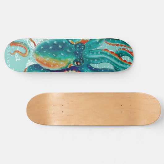 Octopus Blauwgroen Waterverf  kaart Skateboard (Horizontaal)