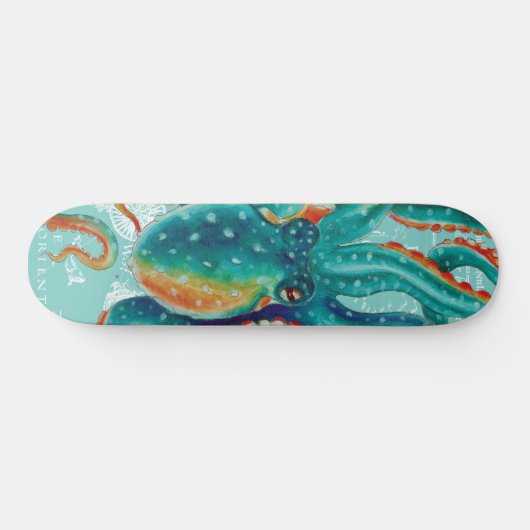 Octopus Blauwgroen Waterverf  kaart Skateboard (Horizontaal)