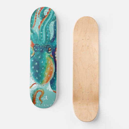 Octopus Blauwgroen Waterverf  kaart Skateboard (Voorkant)