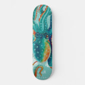 Octopus Blauwgroen Waterverf  kaart Skateboard (Voorkant)