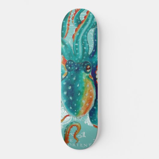 Octopus Blauwgroen Waterverf  kaart Skateboard (Voorkant)