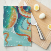 Octopus Blauwgroen Waterverf  kaart Theedoek (Quarter Fold)