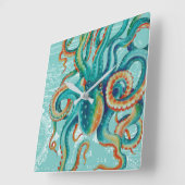Octopus Blauwgroen Waterverf kaart Vierkante Klok (Hoek)