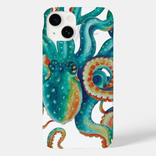 Octopus Blauwgroen Waterverf kunst Case-Mate iPhone Case (Achterkant)