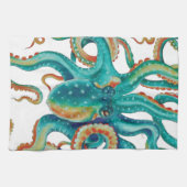 Octopus Blauwgroen Waterverf kunst Theedoek (Horizontaal)