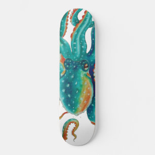 Octopus Blauwgroen Waterverf Tentakels Waterverf Skateboard