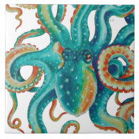 Octopus Blauwgroen Waterverf Tentakels Waterverf