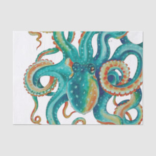 Octopus Blauwgroen Waterverf Tentakels Waterverf Tissuepapier