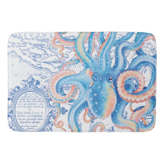 Octopus Blue Map grafische Waterverf Badmat (Voorkant)