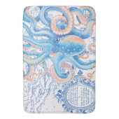 Octopus Blue Map grafische Waterverf Badmat (Voorkant Verticaal)