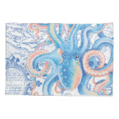 Octopus Blue Map grafische Waterverf Kussensloop (Achterkant)