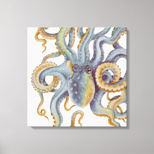 Octopus Blue Pastel Colour Waterverf Art Canvas Afdruk