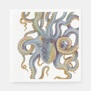 Octopus Blue Pastel Colour Waterverf Art Servet