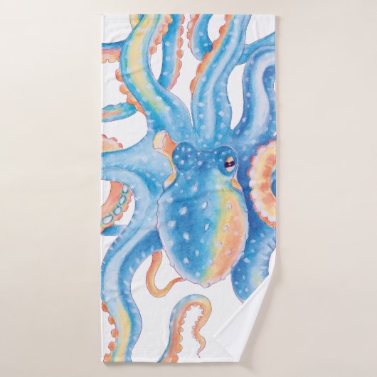 Octopus Blue Waterverf Art Bad Handdoek (Badhanddoek)