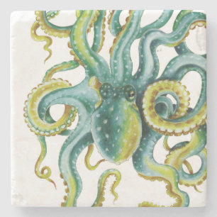 Octopus Blue Waterverf Art Stenen Onderzetter