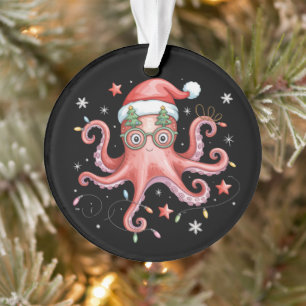 Octopus Bril Kerstman Hoed Kerst Licht Oceaan Ornament