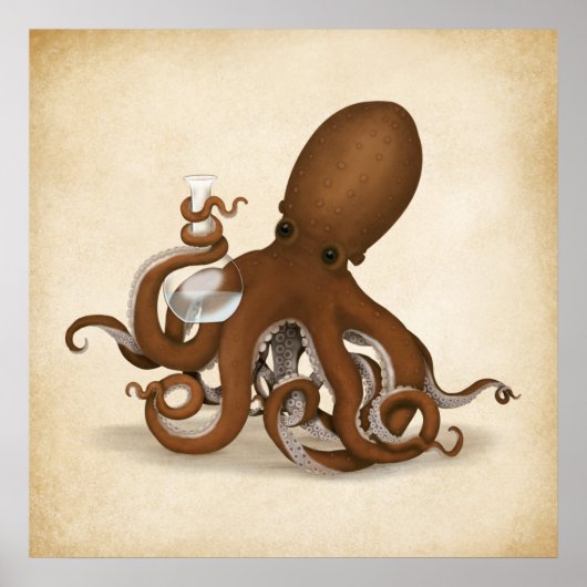 Octopus Chemist Holding Glass Flask Steampunk Lab Poster (Voorkant)